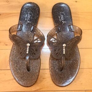 Coach Pasarella Butterfly Jelly Sandals Size 7 Black Glitter RARE Retired Style